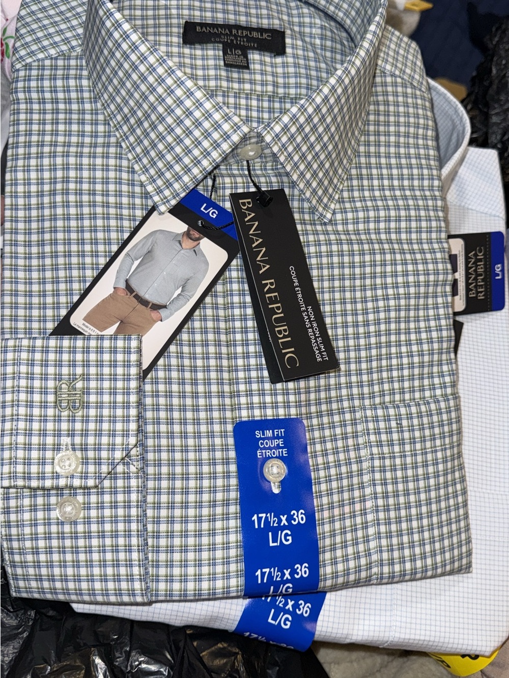Banana Republic Slim Fit Blue & Green Windowpane Check Dress Shirt